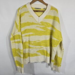 All Saints Yellow and Cream V-Neck Sweater